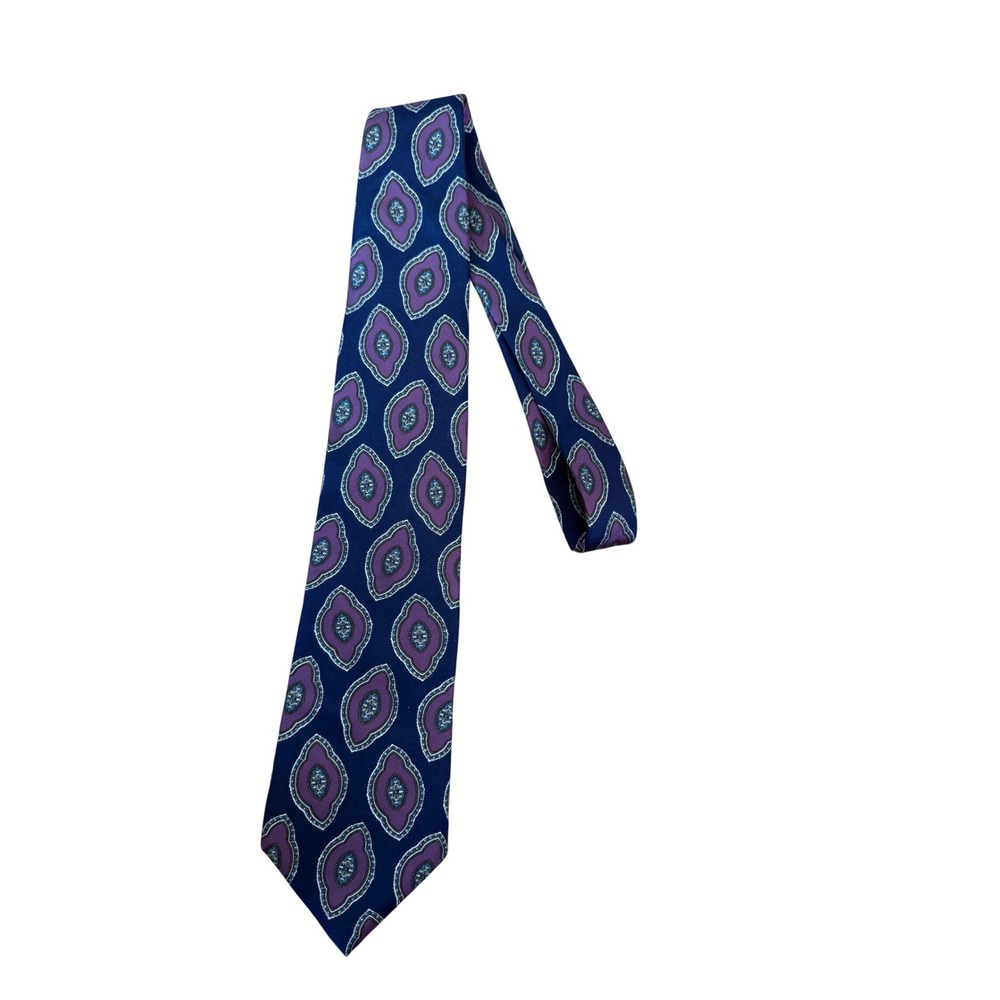 Christian Dior Monsieur silk patterned navy blue and eggplant purple tie